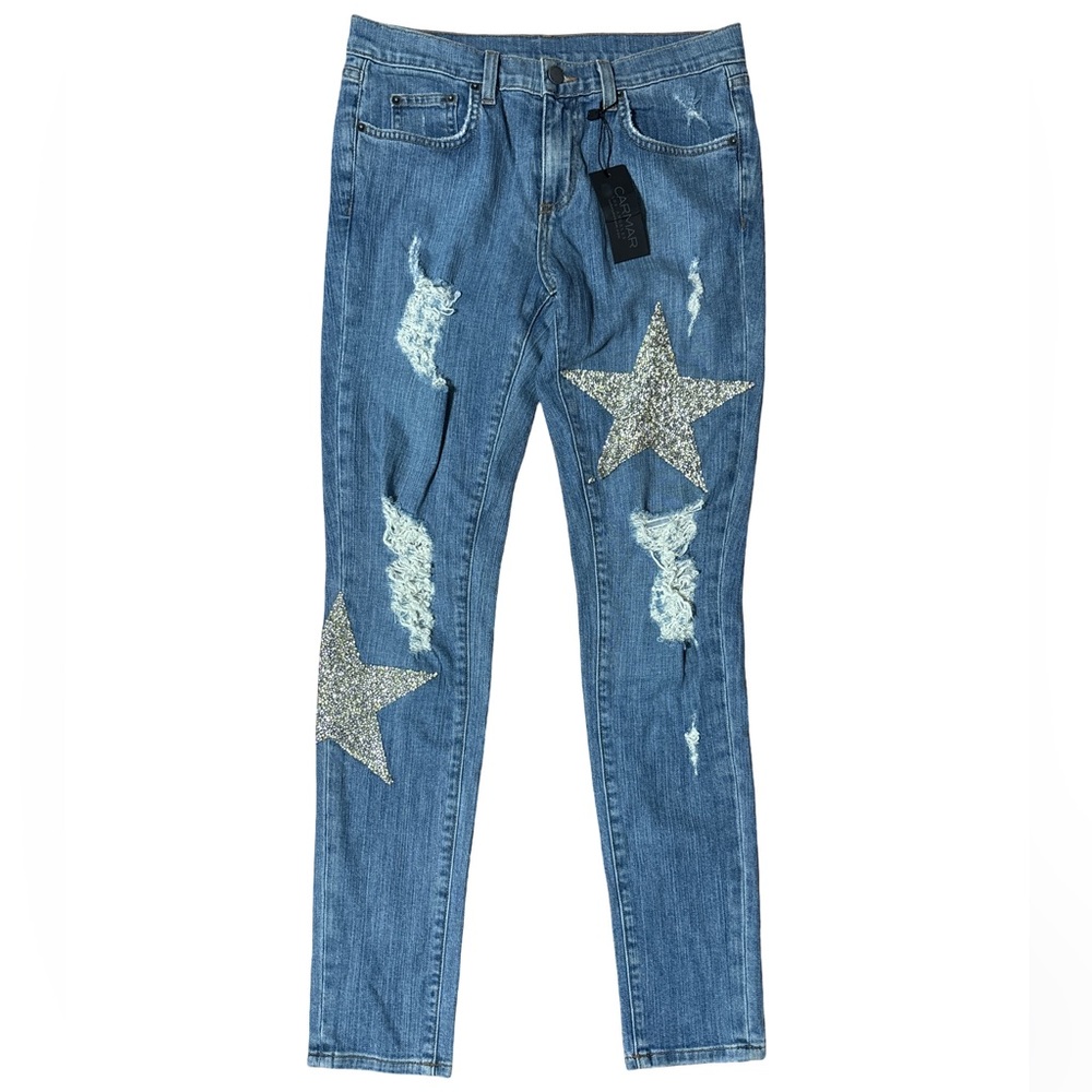 Carmar Denim Rhinestone Star Patch Mia Medium Wash Denim Stretch Jeans